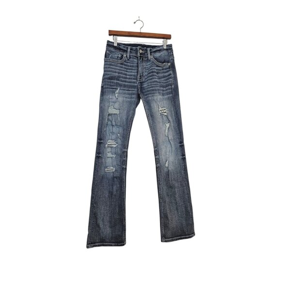 BKE Aiden Jeans Distressed Bootcut Men's 29x33 Actual Blue Denim Holes Mid Rise - Picture 1 of 12